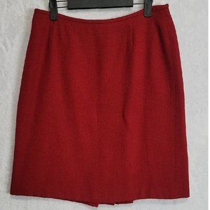 Womens Wool Blend Pencil Skirt Size 8P Red Zip Up Back Slit Chevron Knit Pattern